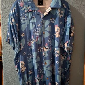 Disney Blue Floral & Character Short-Sleeve Button-Down Shirt